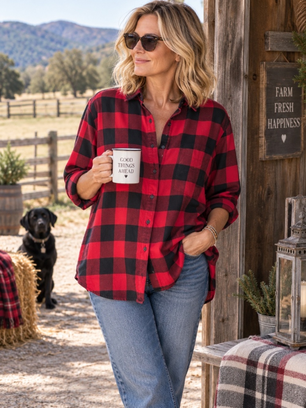 Madewell Ex-Boyfriend Oversized Buffalo Plaid Flannel Shirt Red Black L